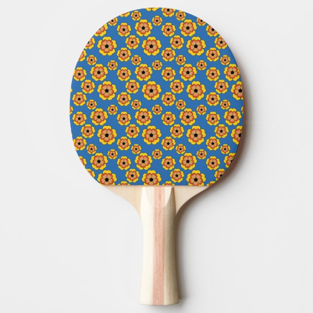 Raquette De Ping Pong Motif de fleurs orange jaune (Devant)
