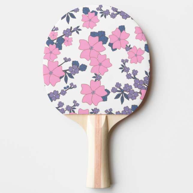 Raquette De Ping Pong Motif DE FLEURS ROSE ET PURPLE (Devant)