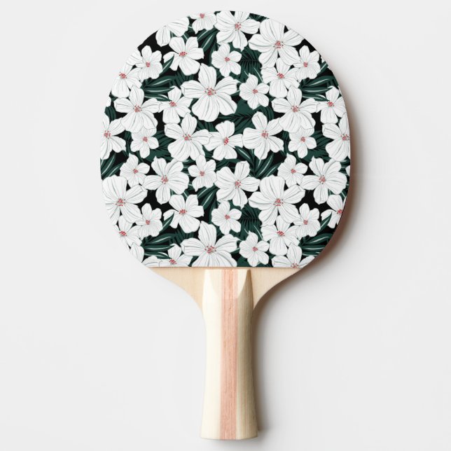 Raquette De Ping Pong Motif de fleurs tropical blanc (Devant)