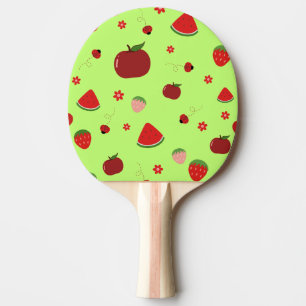 Raquette De Ping Pong Motif de fruits rouges Kawaii sur fond vert citron