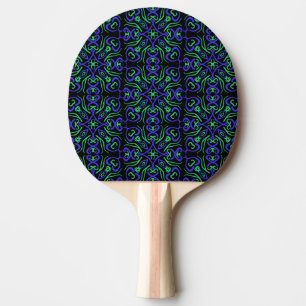 Raquette De Ping Pong Motif de ligne abstrait en vert, violet et noir