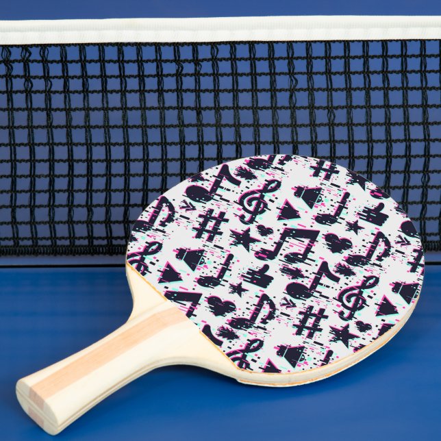 Raquette De Ping Pong Motif de notes musicales et de coeurs déformés (Insitu)