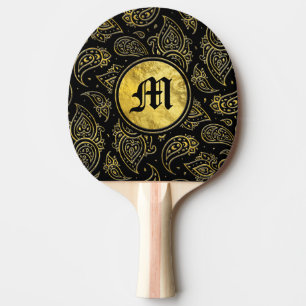 Raquette De Ping Pong Motif de Paisley d'or de monogramme sur le noir
