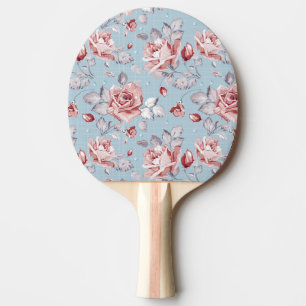 Raquette De Ping Pong Motif de papier peint d'élégance des roses roses