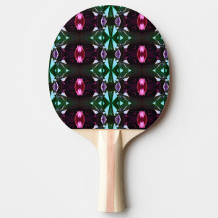 Raquette De Ping Pong Motif de pierres précieuses bleues roses noires vi