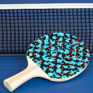 Raquette De Ping Pong Motif de pixels gris rouge noir