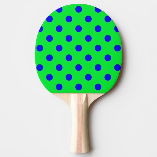 Raquette De Ping Pong Motif de pois bleus sur fond vert  (Devant)
