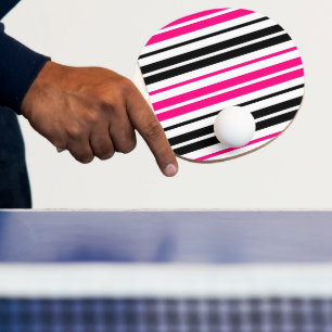 Raquette De Ping Pong Motif de rayures blanches noires roses Design
