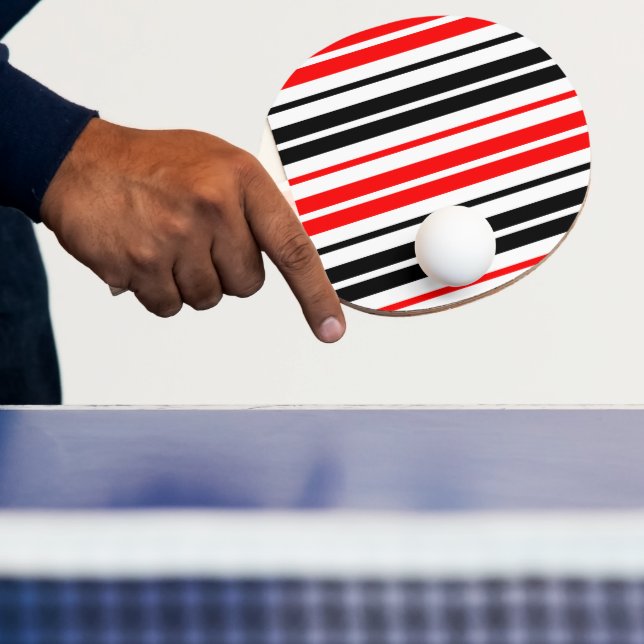 Raquette De Ping Pong Motif de rayures rouges noires et blanches  (Insitu)
