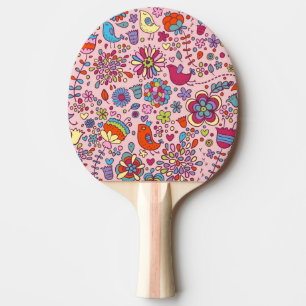 Raquette De Ping Pong Motif de ressort avec les fleurs colorées