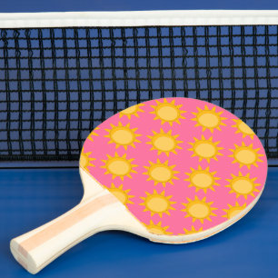 Raquette De Ping Pong Motif de soleil radieux sur fond rose
