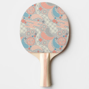 Raquette De Ping Pong motif de style japonais. Illustration.