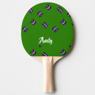 Raquette De Ping Pong Motif de tambours de nom personnalisé en vert