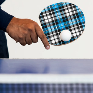 Raquette De Ping Pong Motif de tartan à carreaux bleu noir blanc 