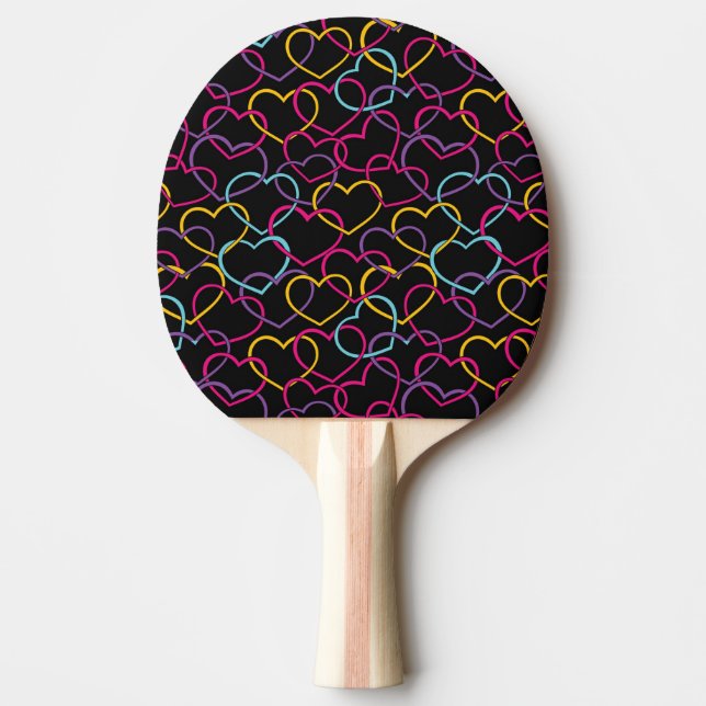 Raquette De Ping Pong Motif de Valentine avec des coeurs de couleur (Devant)