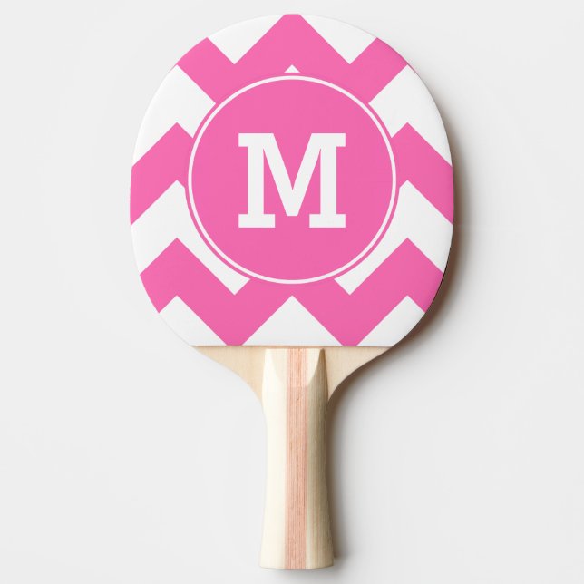 Raquette De Ping Pong Motif de zigzag rose chaud monogramme (Devant)