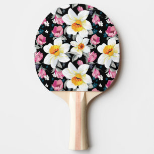 Raquette De Ping Pong Motif d'élégance avec des fleurs de narcisse