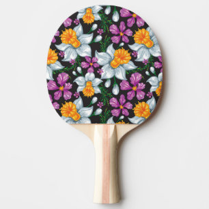 Raquette De Ping Pong Motif d'élégance avec les fleurs 2 de narcisse