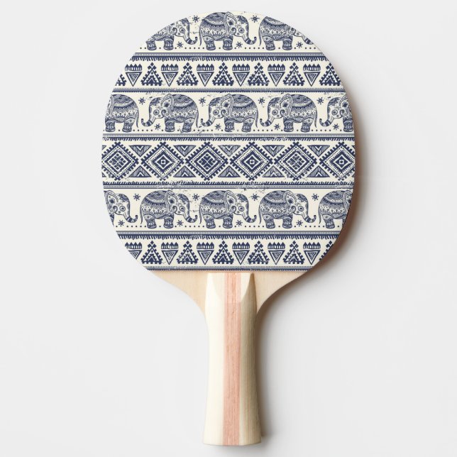 Raquette De Ping Pong Motif d'éléphant ethnique bleu (Devant)