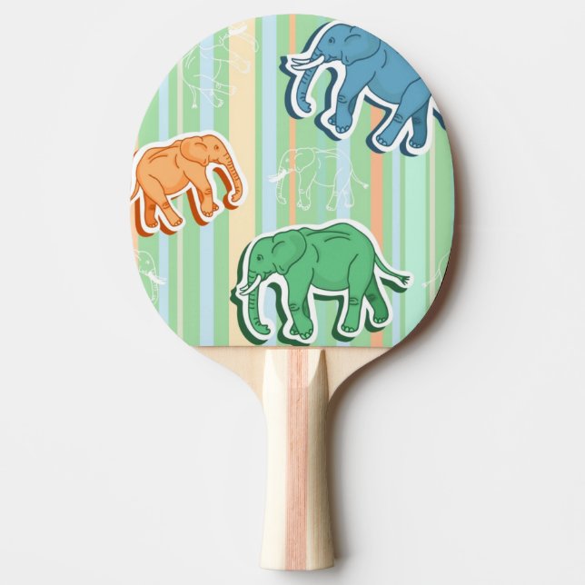 Raquette De Ping Pong Motif d'éléphant sur les rayures vertes (Devant)