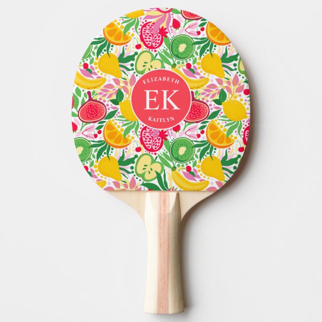 Raquette De Ping Pong Motif d'été pour le Monogramme de fruits tropicaux (Devant)