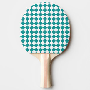 Raquette De Ping Pong Motif diamant à carreaux blanc sarcelle