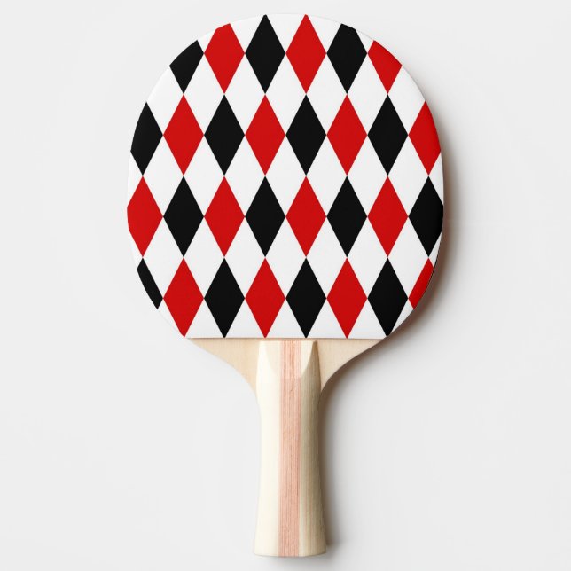 Raquette De Ping Pong Motif diamant rouge blanc arlequin noir (Devant)