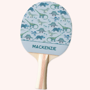 Raquette De Ping Pong Motif Dinosaure Bleu Nom Personnalisé