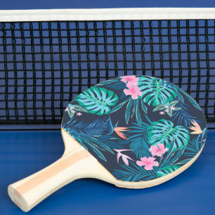 Raquette De Ping Pong Motif du Jardin des Fleurs Tropicales Bleues