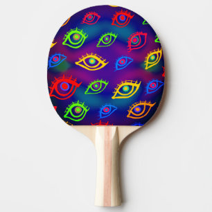 Raquette De Ping Pong Motif d'yeux colorés néon tendance