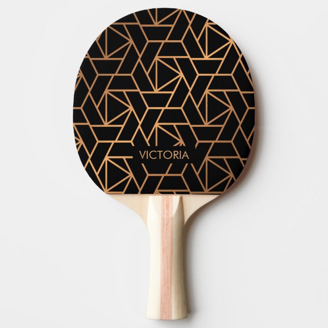 Raquette De Ping Pong Motif élégant noir et or (Devant)