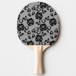 Raquette De Ping Pong motif en dentelle noire sur arrière - plan blanc