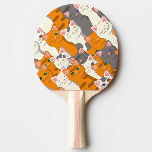 Raquette De Ping Pong Motif en diagonale du chat noir blanc gingembre (Devant)