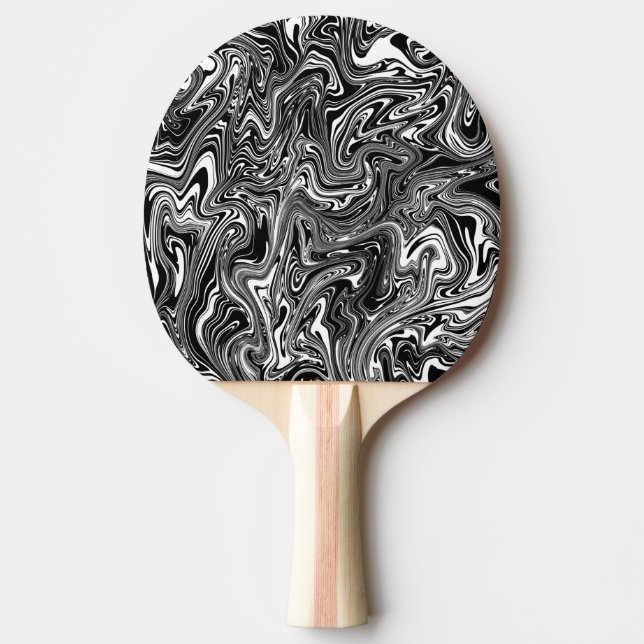Raquette De Ping Pong Motif en marbre Abstrait noir et blanc (Devant)
