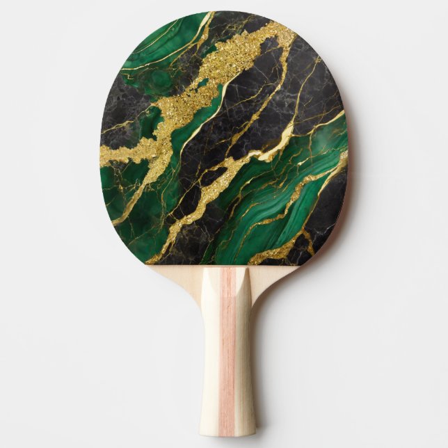 Raquette De Ping Pong Motif en marbre vert avec or (Devant)