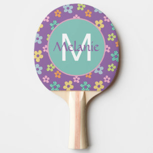 Raquette De Ping Pong Motif fleur pointillé mignon violet personnalisé