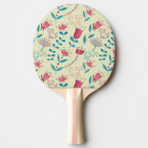 Raquette De Ping Pong Motif floral avec des chats de bande dessinée