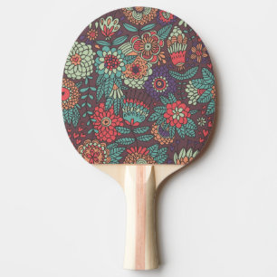 Raquette De Ping Pong Motif floral coloré dans le style de bande