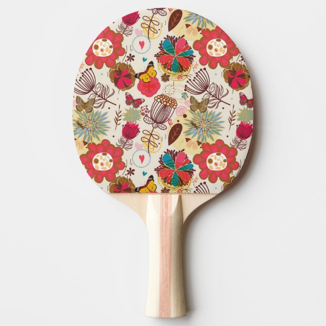 Raquette De Ping Pong Motif floral dans le rétro style 4 (Devant)