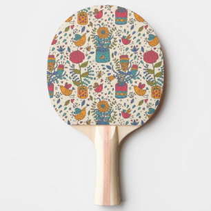 Raquette De Ping Pong Motif floral de bande dessinée avec les oiseaux 2