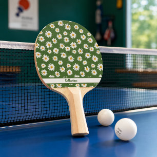 Raquette De Ping Pong Motif floral de marguerite boho vert Nom