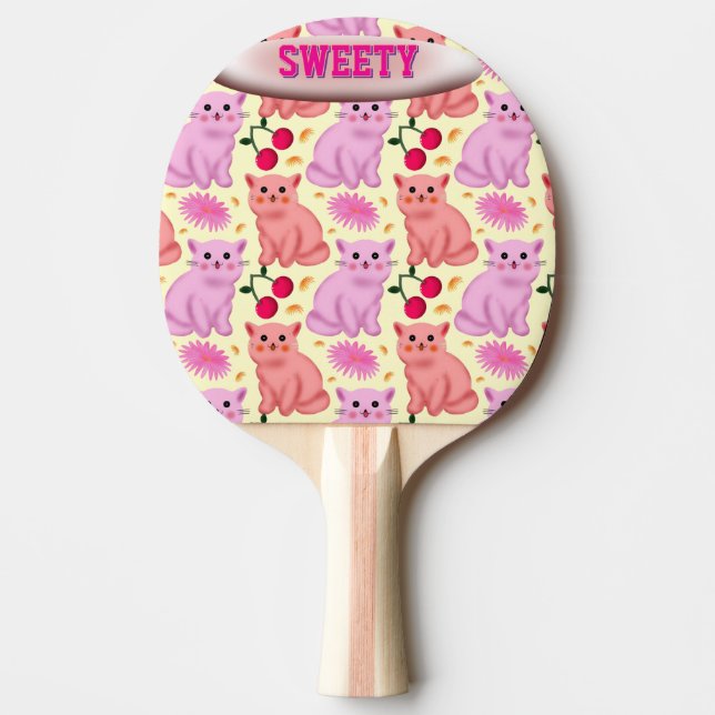 Raquette De Ping Pong Motif Floral Personnalisé de Cerise de Chat Mignon (Devant)