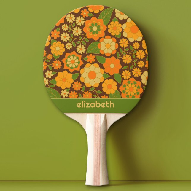 Raquette De Ping Pong Motif Floral Retro tendance Bloc de nom personnali (Custom Ping Pong Paddle)