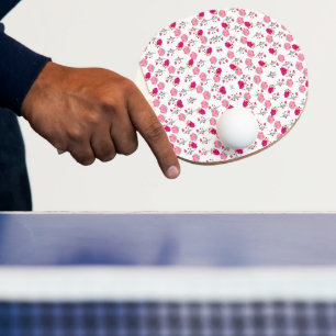 Raquette De Ping Pong Motif floral symétrique rose rouge et blush