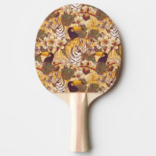 Raquette De Ping Pong Motif floral tropical avec le tigre