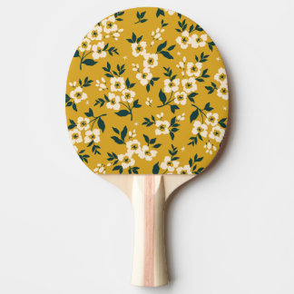 Raquette De Ping Pong motif floral vintage, petites fleurs blanches.