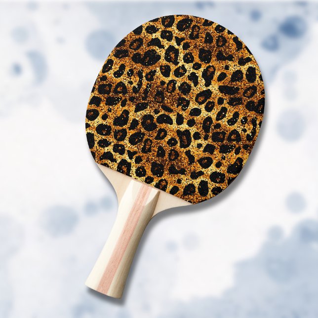 Raquette De Ping Pong Motif Léopard Marron Doré Pailleté Luxe (Créateur téléchargé)