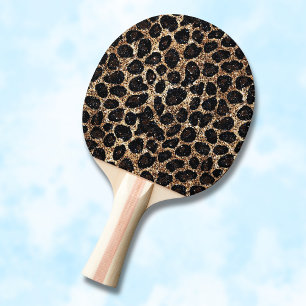 Raquette De Ping Pong Motif Léopard Noir Marron Or Pailleté Luxe
