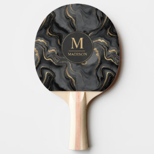 Raquette De Ping Pong Motif Marbre Paillettes Or Personnalisé Gris Noir