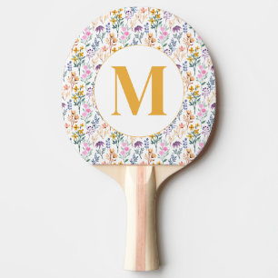 Raquette De Ping Pong Motif monogramme aquarelle de fleurs de printemps